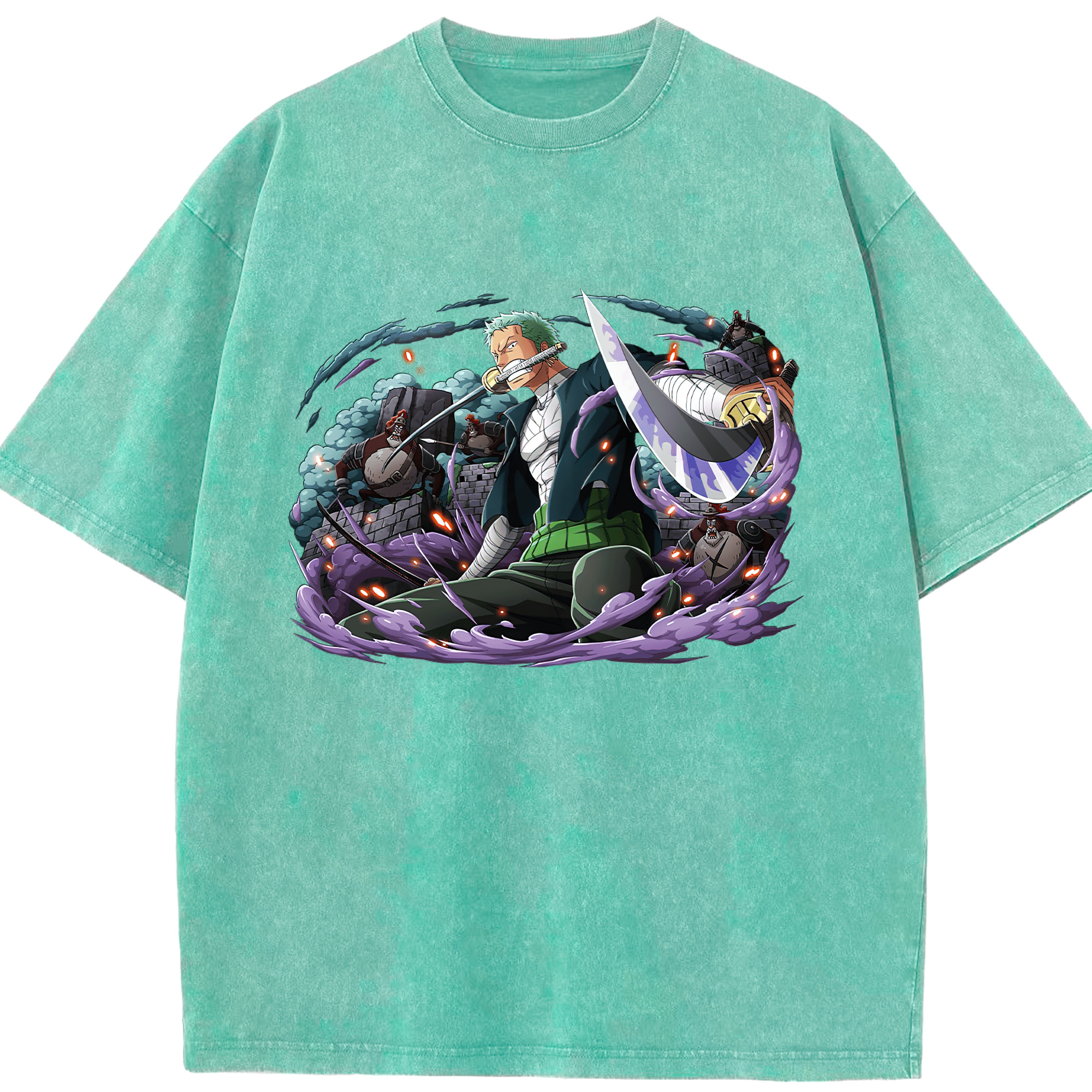 ワンピース ロロノア・ゾロ ONE PIECE Roronoa Zoro 綿100% ヴィンテージ風 半袖Tシャツ（フロントプリント）